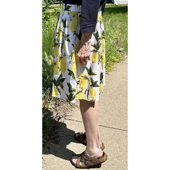 Taydey Womenβs Skirt XL White/Yellow Lemon  A-Line Pleated Vintage Cotton NWOT - Picture 11 of 16